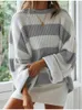 Женские свитеры зимний свитер Женские полосы вязаные пуловер круглый щип