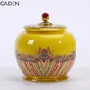 Tools Chinesestyle Yellow Ceramic Pot Desktop Ornaments Sealed Storage Pot Tea Container Highend Living Room Coffee Table Tea Caddy