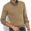 Camisolas masculinas 2023 decote em V de algodão de malha de boa qualidade pequena camisa cavalo outono inverno