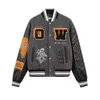 2023 Designer-Baseballjacke für Herren und Damen, Herbst/Winter, Ärmel aus Wollflammenleder, Totenkopf-Stickerei, Paar-Baseball-Uniformjacke für Herren und Damen