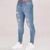 Men's Men Ripped holes jeans Casual Black Blue Skinny slim Fit Biker Hip Hop Jeans with sexy Holel Denim Pants 211009 L230726