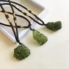 Natural Moldavite Green Aerolites Crystal Stone Pendant Halsband Energi rep flätade unika smycken halsband205h