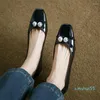 Sapatos sociais verão moda feminina casual simples fundo chato biqueira quadrada dois confortáveis cor lisa pérola salto baixo