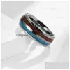 Band Rings Tungsten Steel Inlay Wood Ring Opal Shell For Men Women Hip Hop Fashion Fine Jewelry Will And Sandy Drop Delivery Dhzkb