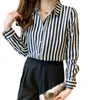 2023 Mode Gestreepte Shirts Designer Tops Dames Lange Mouw Revers Formele Klassieke Button Up Shirts Elegant en Jeugd Plus Size Blou316R