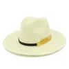 Bérets mode paille Fedora Chapeau femmes hommes Fedoras chapeaux Trilby casquettes été cuir ceinture Jazz Sunhat Cap Chapeau souffleur soleil