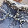 Kvinnors jeans Autumn Winter Korean Beaded Diamonds Päls skarvad hög midja fleece Slim Denim Pencil Pants for Women 2023 Y562