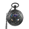 Relojes de bolsillo, reloj mecánico de lujo, reloj Vintage para hombre, cadena negra, esqueleto Steampunk, clásico para hombres, colgante de fábrica chino