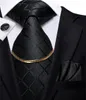 Neck Ties Hi-Tie Business Black Luxury Plaid Mens Tie Silk Neckties Fashion Tie Chain Hanky Cufflinks Set Design Gift For Men Wedding 230725