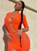 Casual Dresses WJFZQM Summer Bodycon Hollow Out Drill Tassel Mesh Perspektiv Sexig klänning Kvinnor 2023 Party Orange Mini Night Club