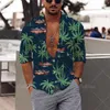 Hommes chemises décontractées à manches longues chemise à revers plante florale imprimé hawaïen Streetwear hommes vêtements hauts amples hommes 230726