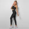 Active Sets 2-delig Naadloze yogaset Dames Sportkleding Trainingskleding Gym Legging Fitness BH Crop Top Lange mouw Sportpakken