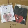 Erkek Tişörtleri SS23 Tasarımcı Lanvins Tişört Markalı Baskı Kırmızı Kalp Kısa Kollu Fransız Tiktok Gevşek T-Shirt Aşk Çift Sevgilisi 2023