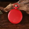 Pocket Watches Luxury Smooth Color Surface Red Pink Blue Case Quartz Watch for Men Roman siffernummer Display FOB CHAIN ​​PENDANT Clock