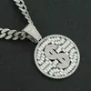 Hip-Hop Full Diamond Dollar Round Card Hollowed-Out Pendant Cuban Chain Halsband Herrkylning