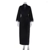 Vêtements de nuit pour femmes 2023 velours plumes Robe manches longues Robe de nuit femmes Robes cheville longueur peignoirs noir fente Robe de chambre hiver