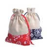 10x14cm sachet de thé en coton cordon bleu sac en tissu de coton Chine vent bleu et blanc porcelaine coton tissu sac 50pc lot237A