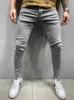 Men's Blue Satine Jeans Men Elastic Waist Skinny Stretch Ripped Pants Streetwear s Denim 220408 L230726