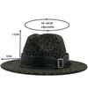 Berets 2023 Unisex Flat Brim Wool Feel Jazz Fedora Hats Мужчина Женщины леопардовые зерновые кожа Decor Trilby Panama Formal