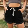 Women's Jeans High Waist Denim Shorts Women Loose Fashion Streetwear Blue Elastic Strap Rolled Hem Plus Size Ladies Cargo Pants