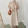 Kadınlar bluzlar Clothland kadınlar şık büyük boy gömlek elbise düz cep kısa kollu gevşek stil yaz tek parça vestido midi da105