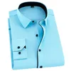 Mens Casual Shirts Qisha Shirt långärmad affär smart fast färg twill manlig kläder smal professionell grå social man 230726