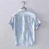 Camicie casual da uomo estate minimalista Oxford filata tinta unita camicia corta per uomo abbigliamento lino maniche sottili moda