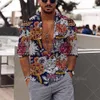 Hommes chemises décontractées à manches longues chemise à revers plante florale imprimé hawaïen Streetwear hommes vêtements hauts amples hommes 230726