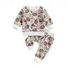 Ensembles de vêtements Ensembles de vêtements Vêtements d'hiver pour bébé fille Manteau à capuche à imprimé floral avec doublure en polaire et pantalon assorti Z230726