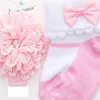 Hårtillbehör födda strumpor band set prinsessa blommor bow tecknad bomullsflickor barn baby band blommor 95 (%) spandex