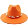 Berets Orange Fedora Hat Transport Bead Accessory Short Brim Soft Solid Color Jazz Classic Men