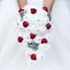 Dried Flowers Big Long Waterfall Wedding Bouquets for Bride and Bridesmaid PE Rose Rhinestones Hand Flower Party Decoration W330PE 230725