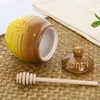 Servis uppsättningar keramisk honungsburk behållare lock canister potten canning burkar dipper stick keramik sylt