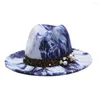 Berretti 2023 Cappelli colorati per le donne Fashion Flat Wide Brim Panama Feltro di lana Jazz Fedora Uomo Tie-dye Color Hat Cap