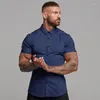 Men's Dress Shirts Summer Fashion Lapel Short Sleeve Men Slim Casual Social Business Shirt Gym Fitness Breathable Quick Dry Thin Cool