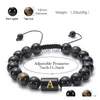 Perlen A-Z Englischer Buchstabe 10 mm Naturstein Tigerauge Schwarzer Achat Perlenarmband Initiale gewebte verstellbare Armbänder Armreif Manschette Frauen Dhuo5