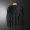 Men's Sweaters Winter 2023 Boutique Wool Knit Check Casual Round Neck Sweater Thickened Warm Knitwear Woolen Midneck