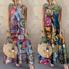Grundläggande avslappnade klänningar Autumn Summer Zanzea Pleated Dress Women Vintage Vestidos Robe Tryckt Long Maxi Dresses Femme 3/4 Sleeve Tunic 230726