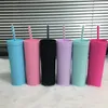 Mokken 16 oz Acryl Slim Skinny Tumbler Kleurrijke Matte Waterfles Met Deksel Stro Dubbele Muur Voor Jaar Party geschenken 230725