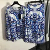 Lady Tracksuit dwuczęściowy designerski setek spodni Celedon Print Lose Long Rleeve Bluzka Top szeroka noga spodnie dresowe Summer Jogger Tressuit