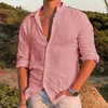 Camicie casual da uomo 100% cotone camicia di lino tinta unita estiva cardigan manica lunga sottile traspirante US S3XL 230726