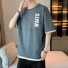 Camisetas Masculinas Estilo Hong Kong T-shirt de Manga Curta de Verão Moda Marca Tendência Simples Top Casual Decote Redondo