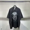 Men's T Shirts Tops Summer Shirt Water Wash Retro Human Face Skull Digital Printing T-shirts Fashion Brand Rubbed Edge T-shirt