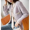 Kurtki damskie Temperament Purple Tweed Kurtka jesienna o szyjka kardigan kraciasty płaszcz damski odzież chaquetas mujer kołdry