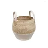 Storage Baskets Household Foldable Natural Seagrass Woven Garden Flower Vase Hanging Basket With Handle Bellied