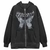 Damen Hoodies Sweatshirts ed Übergroße Kapuze Frauen Mode Harajuku Koreanische Gothic Zip Up Hoodie Schwarz Damen Mantel Y2k Kleidung 230726