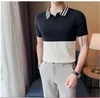 Men's T Shirts British Style Spliced Polo Shirt For Men High Quality Ice Silk Knitted Short Sleeved T-shirt Business Casual Lapel Tee Tops