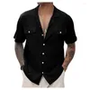 Men's Casual Shirts Short-sleeved Cotton Solid Vee-Neck Personality Summer Fashionable Turn-down Collar Chic Menswear 2023 Clothing