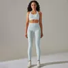 Aktiva uppsättningar Gym Leggings Set Women Push Up Sports for Sportswear Seamless Yoga Suit Fitness Komprimerade träningskläder Beige