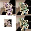Cluster Rings Green Pink Crystal Dragonfly Women Gold Ring Fashion Jewelry Gift Will And Sandy Drop Delivery Dhs3H